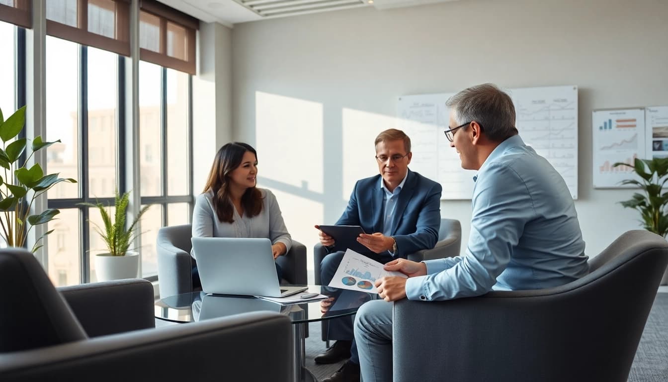 Professional consultation on SMSF set up in a modern financial office.