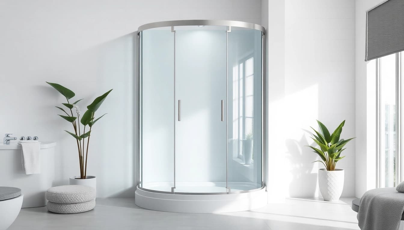 Sonni Duschkabine 80x80 in einem modernen Badezimmer-Setup mit Glas und minimalistischen Designelementen.
