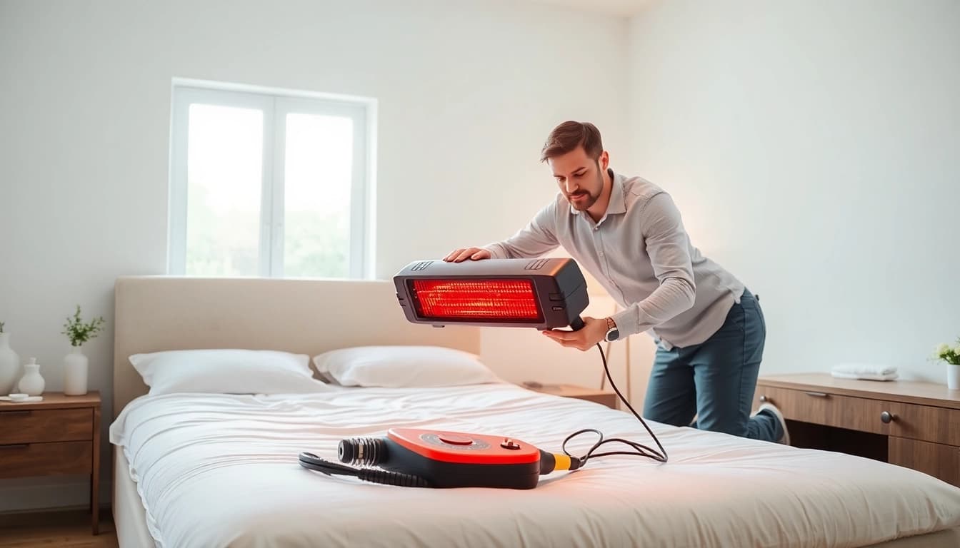 Effective bed bug control showcased in a modern bedroom during treatment with a professional.
