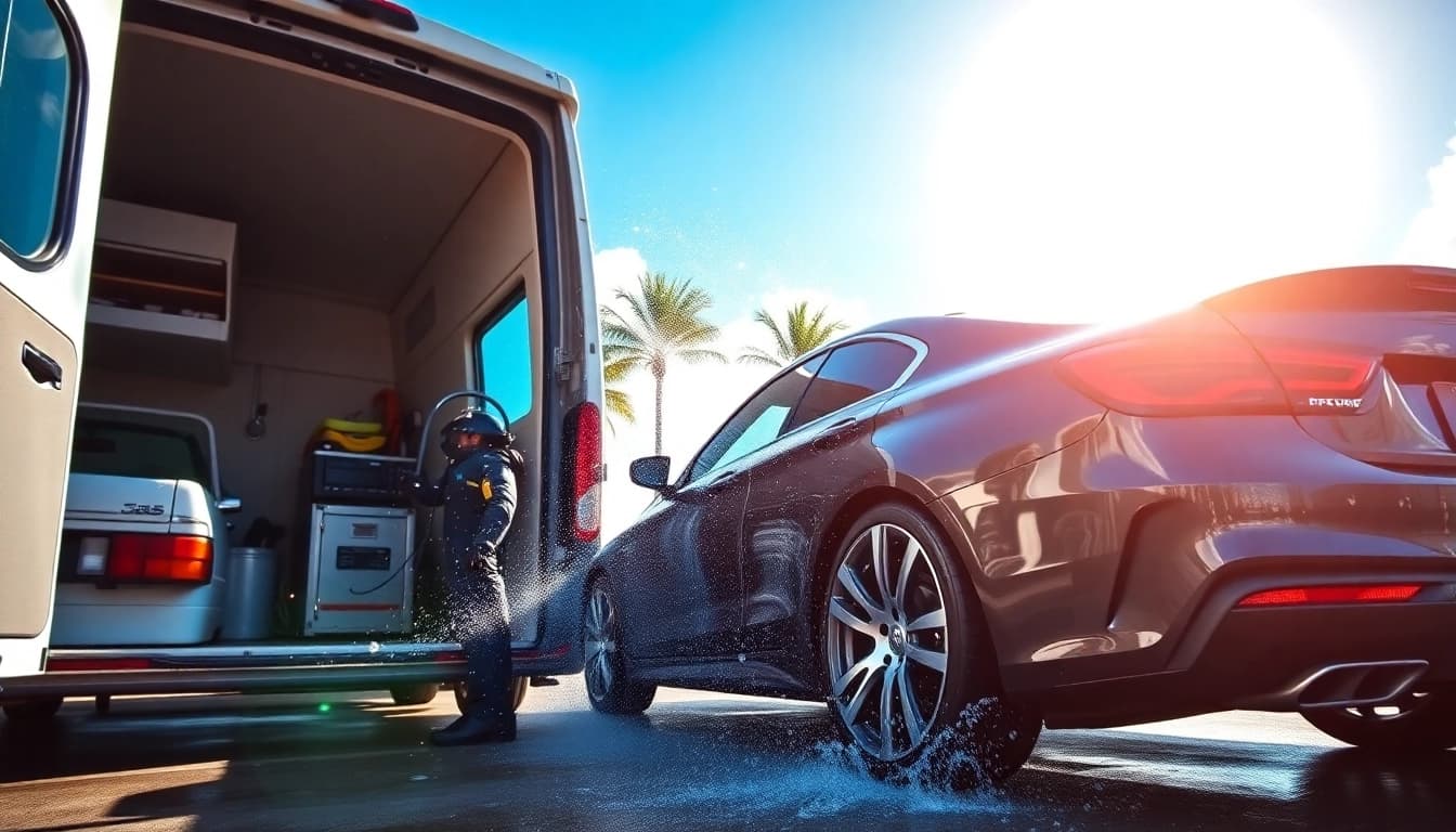 Engaging mobile detailing Miami Gardens service cleaning a luxury car with attention to detail.