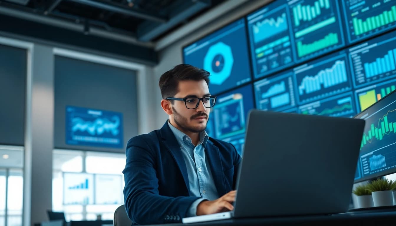 Analyze competitive intelligence in a modern workspace featuring data insights.