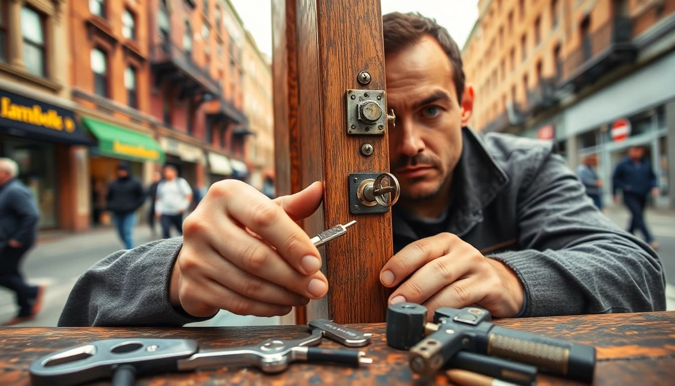 Fast locksmiths service in St. Louis, MO providing urgent door lock repair in an urban setting.