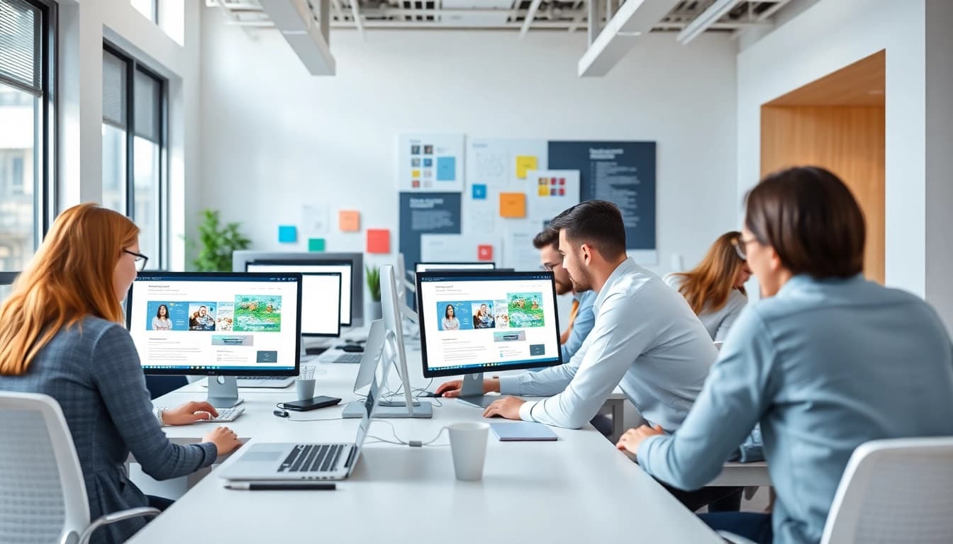 Showcasing Web Design Hereford professionals collaborating on innovative website projects in a modern studio.
