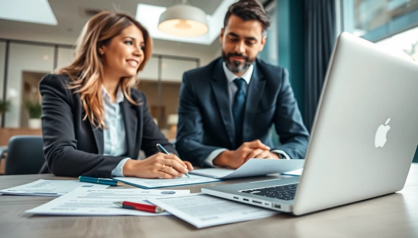 Facilitating LLC formation process with professional guidance in a modern office setting.