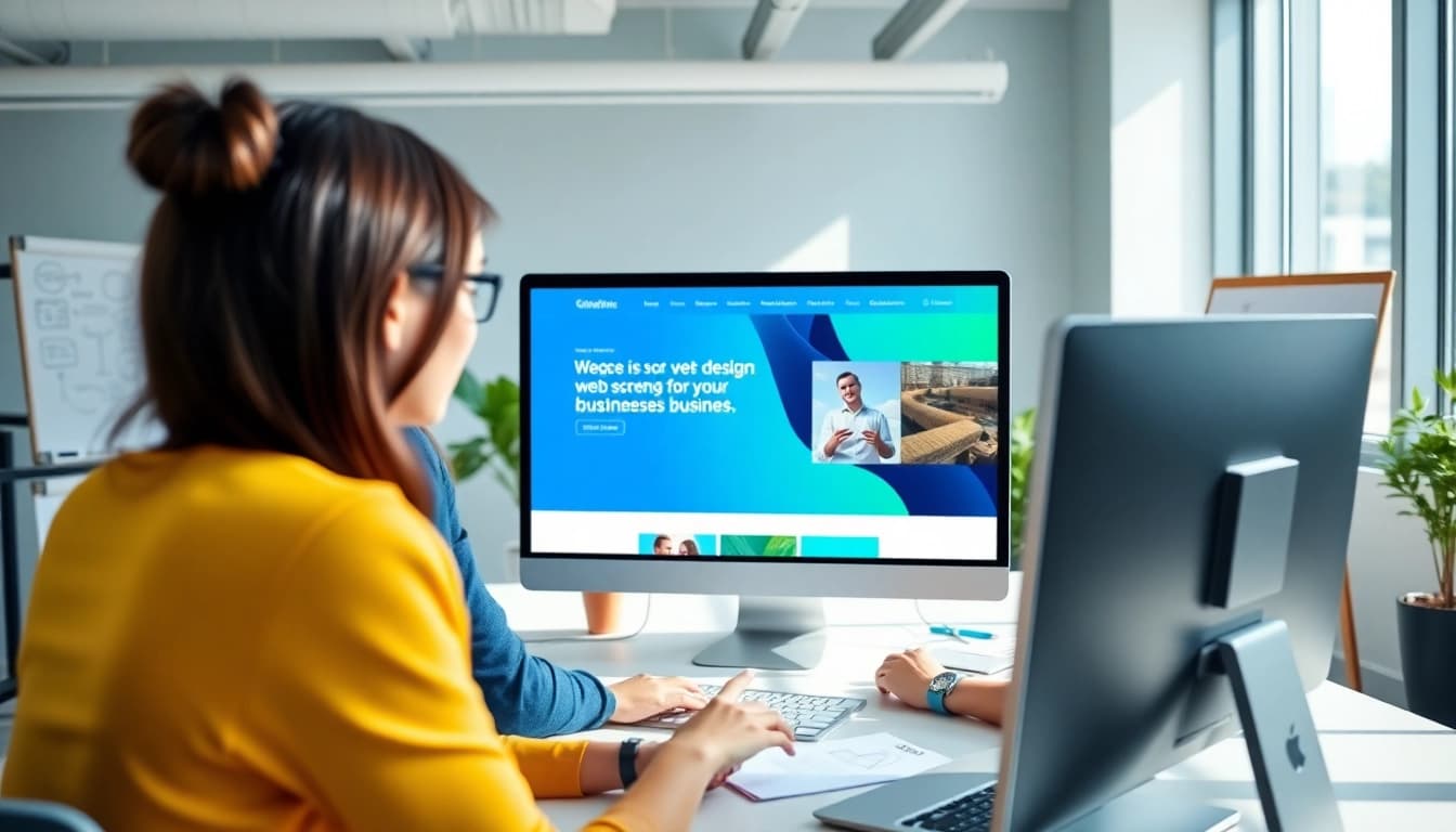 Optimize your web design edmonton project with a professional designer in a bright, creative workspace.