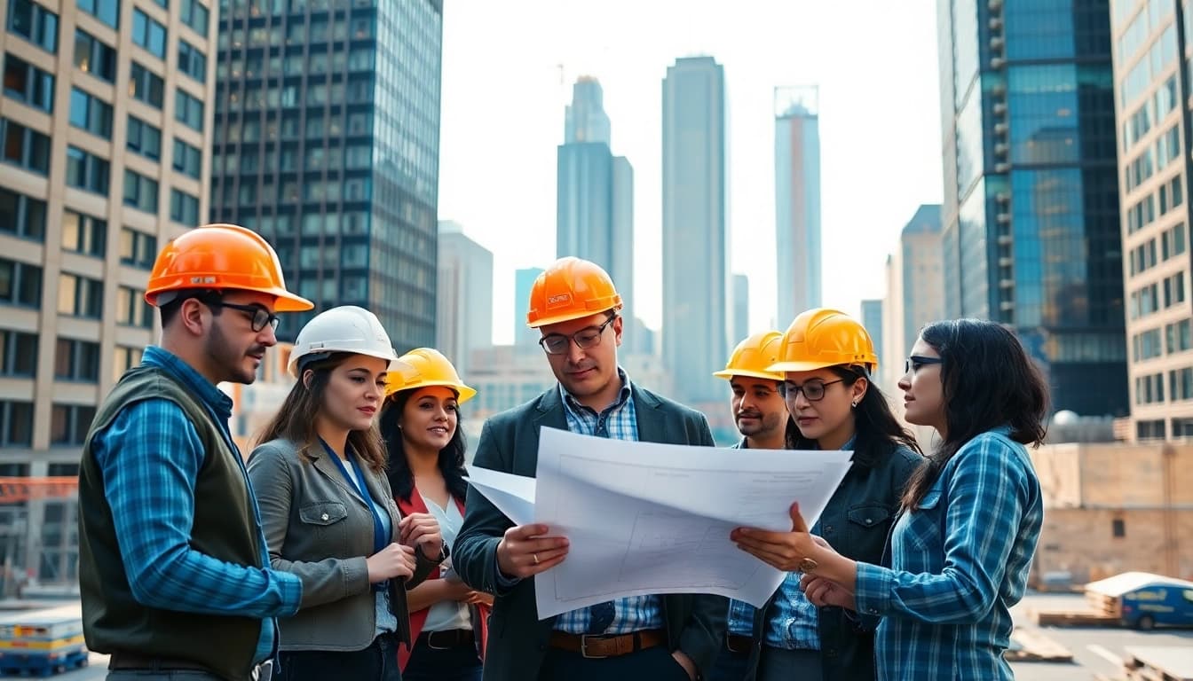 Manhattan Construction Manager leading a team in an urban job site.