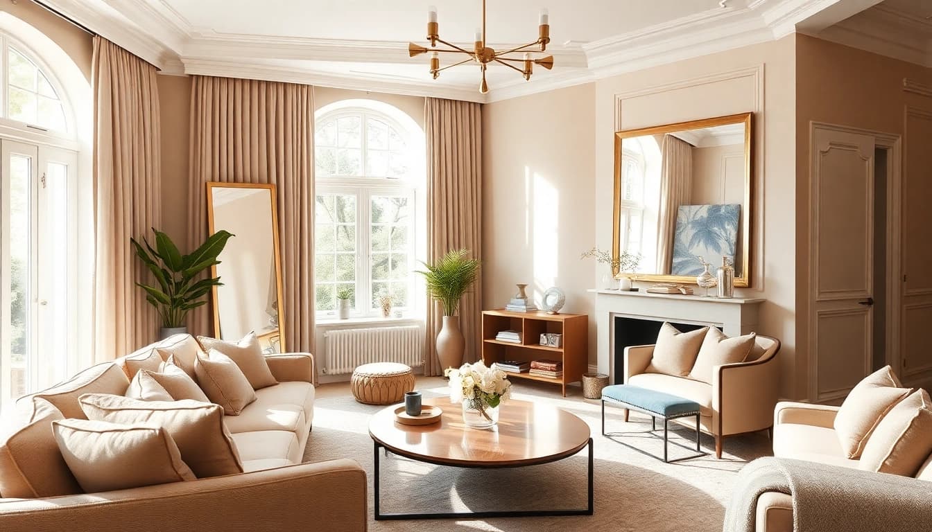 Showcase of elegant bespoke mirrors from https://merithome.co.uk enhancing a stylish living room.