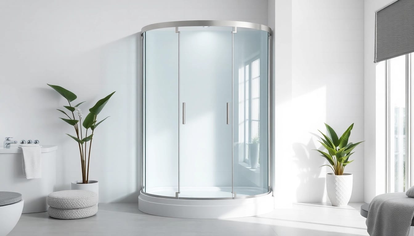 Sonni Duschkabine 80x80 in einem modernen Badezimmer-Setup mit Glas und minimalistischen Designelementen.