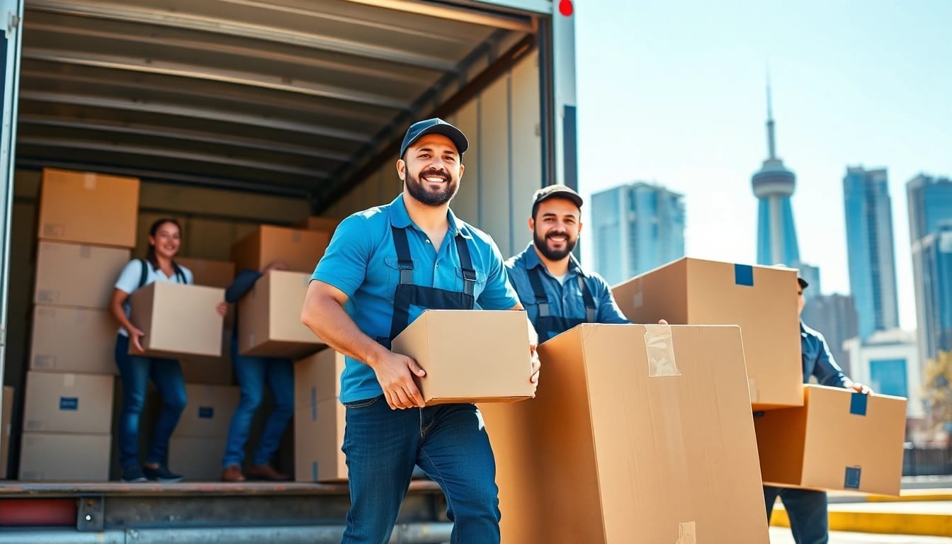 Efficient movers from a Toronto moving company handling boxes during a relocation process.