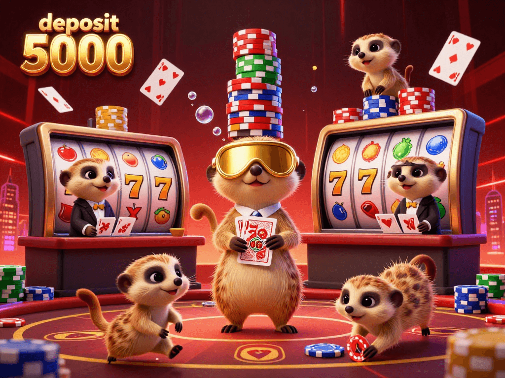 Engage with the thrilling world of casino gaming featuring deposit 5000 in an animated meerkat casino scene.