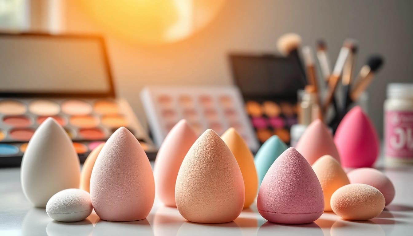Applying silicone sponge makeup with various sponges on a clean vanity.