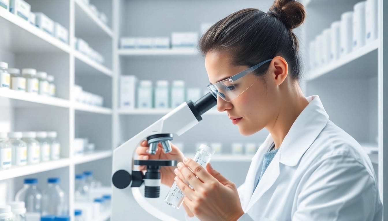 Scientist analyzing Peptides UK samples with precision in a professional laboratory.