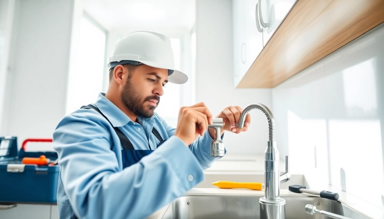 Fix leaky faucet with expert plumbers from https://speedyservicestoday.com.au in a bright kitchen.