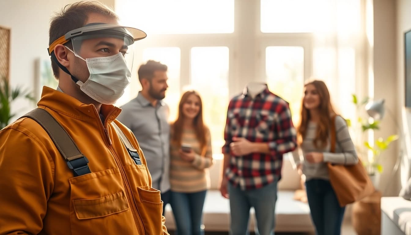 Engaging environmentally safe exterminator demonstrating eco-friendly pest control methods in a modern home.