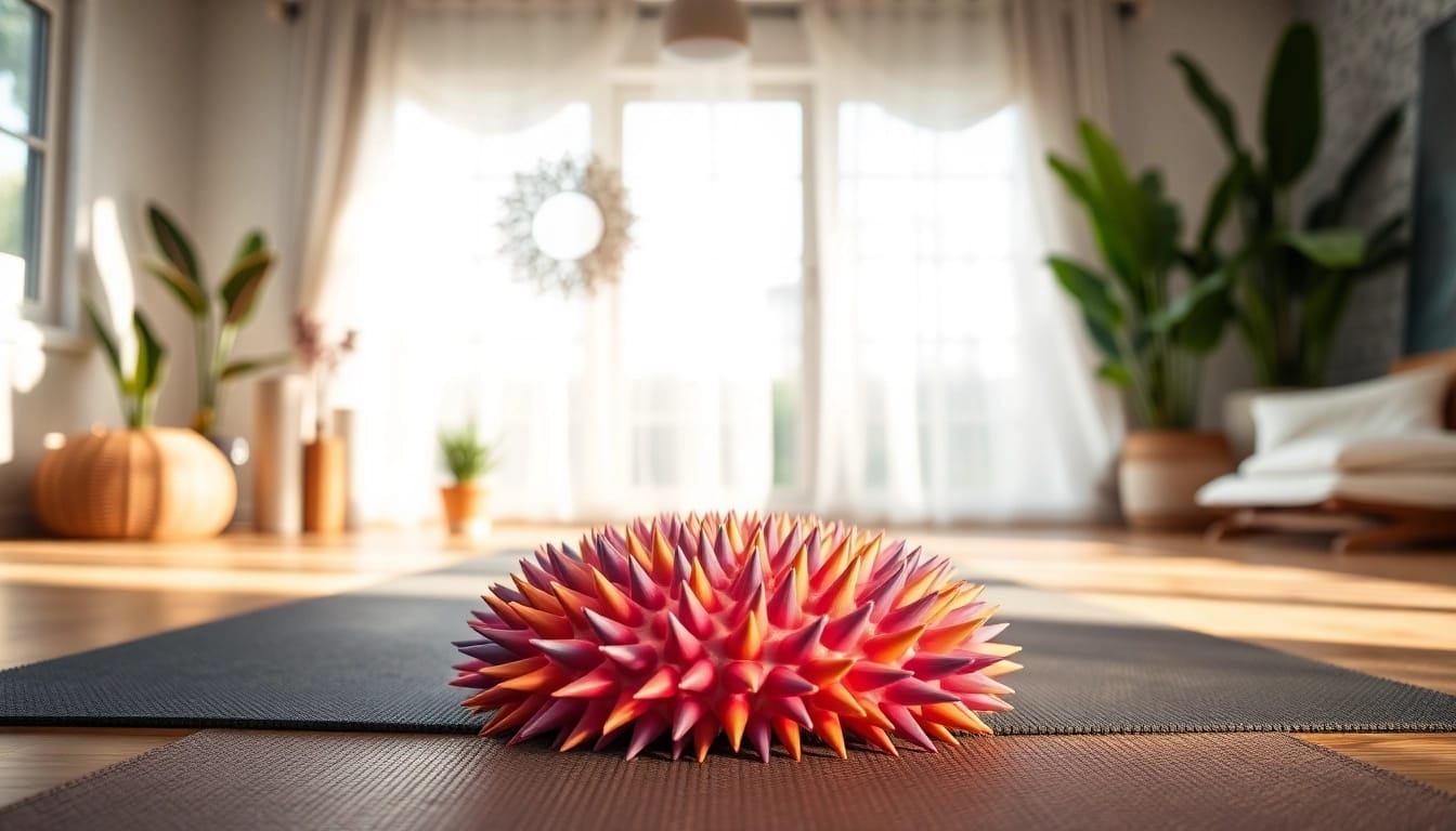 Stachelmatte auf einer Yogamatte in einem ruhigen Raum fördert Entspannung und Wellness.