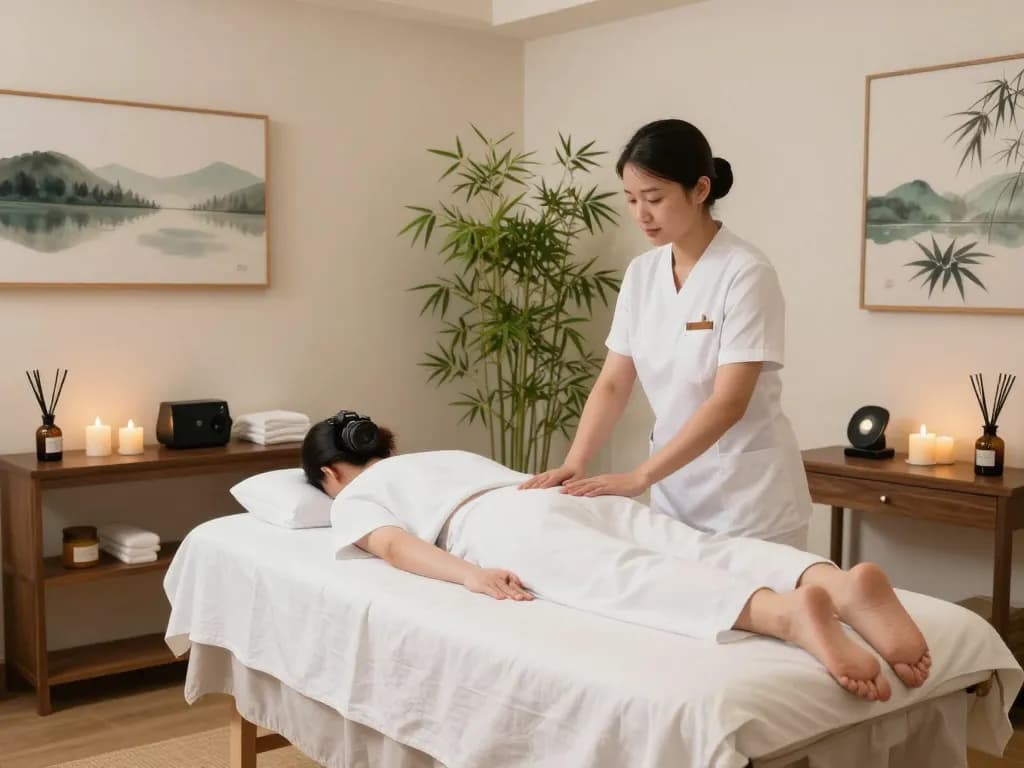 A serene massage therapy room highlighting Swedish massage therapy at makangs.com, featuring calming decor and a welcoming atmosphere.