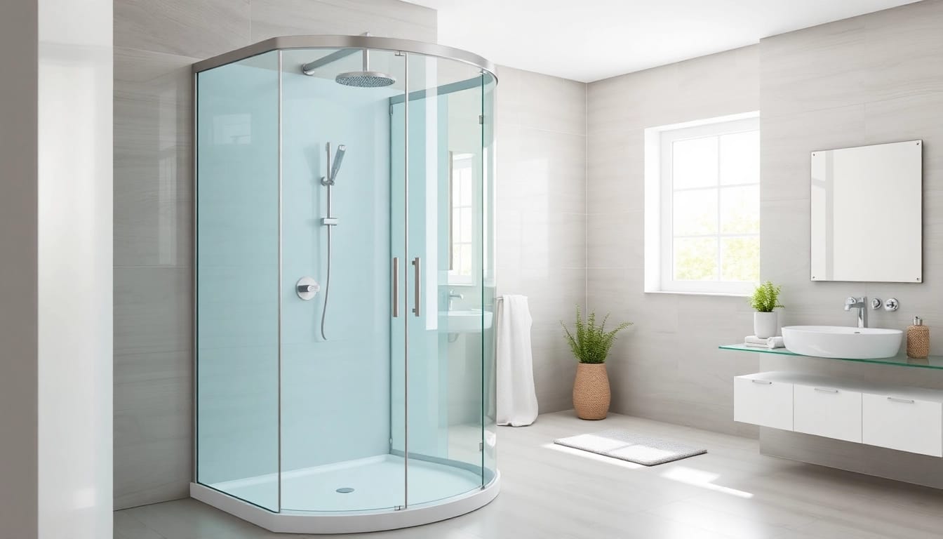 Duschkabine 90x90 in einem modernen Badezimmer mit eleganten Glasfronten und einem stilvollen Design.