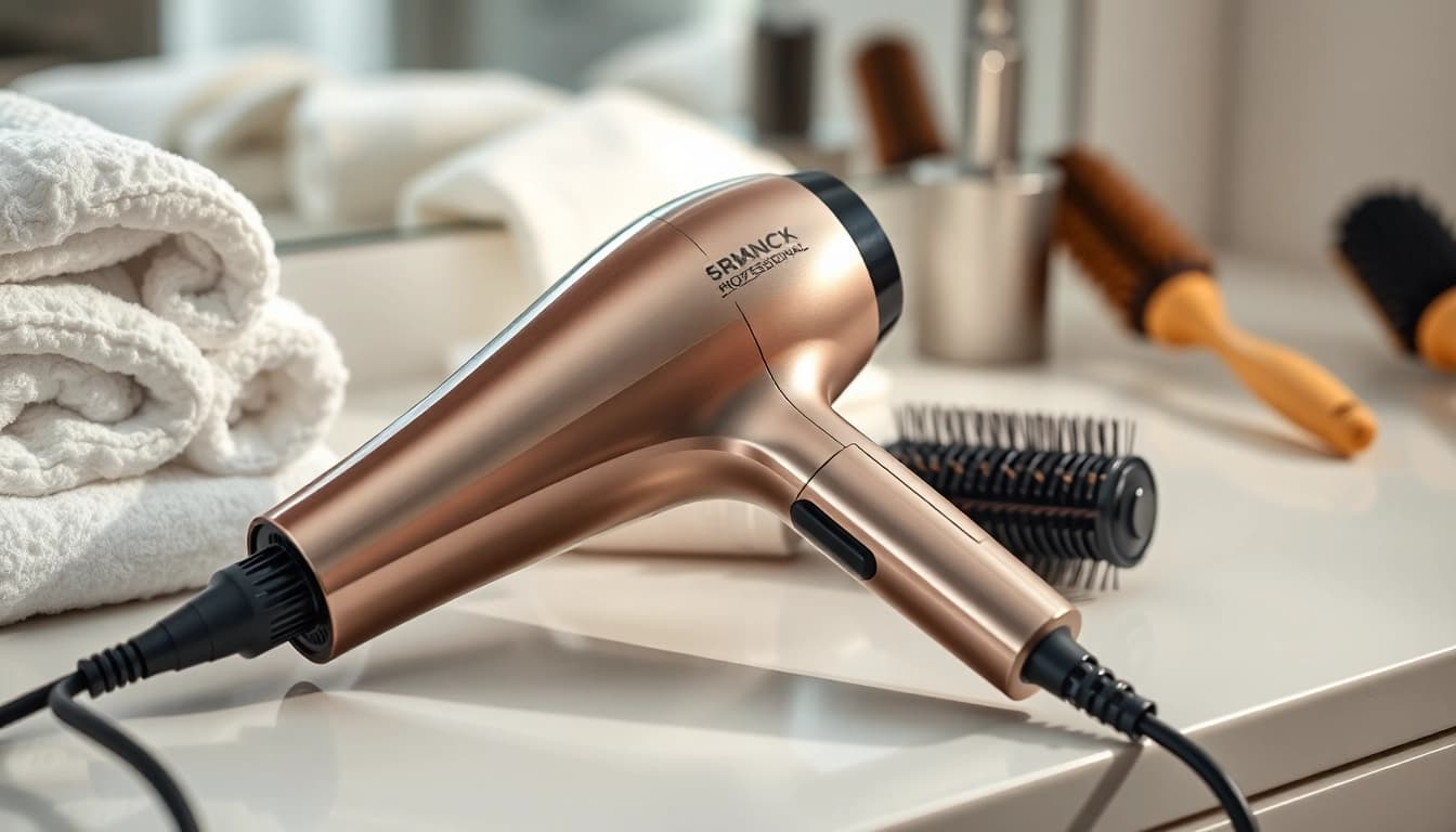 Using an Ionic blow dryer for sleek hair styling with high shine and minimal frizz.