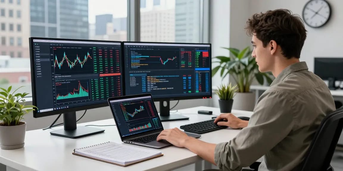 Taiwan stock backtesting API in a modern finance workspace with real-time market data and analytics.