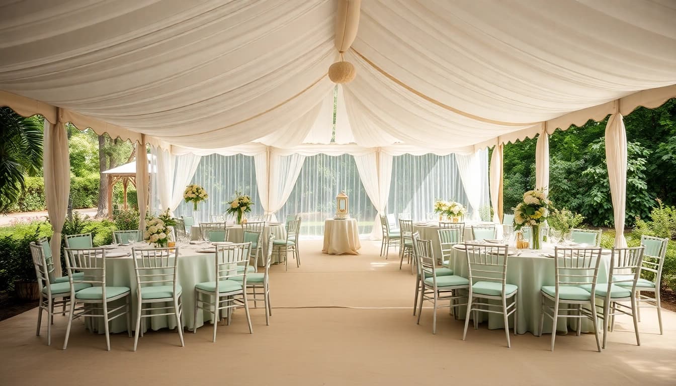 Arrange Wedding Tent Chair & Table Rentals for a romantic outdoor wedding ceremony.