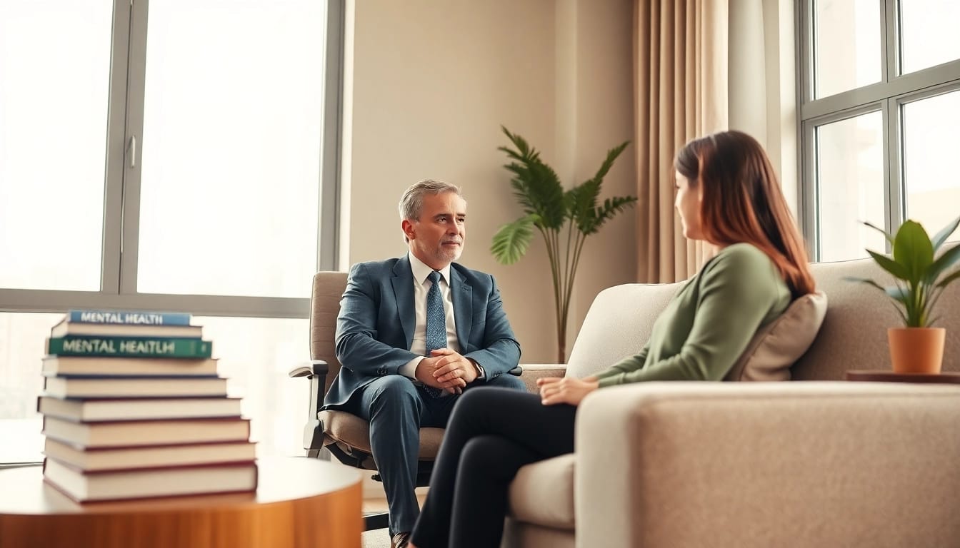 Find the best psychiatrist dubai consulting with a patient in a calm, professional setting.