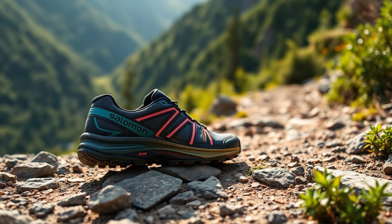Corriendo con las Salomon Sense Ride 5 en senderos de montaña, resaltando su comodidad y diseño.