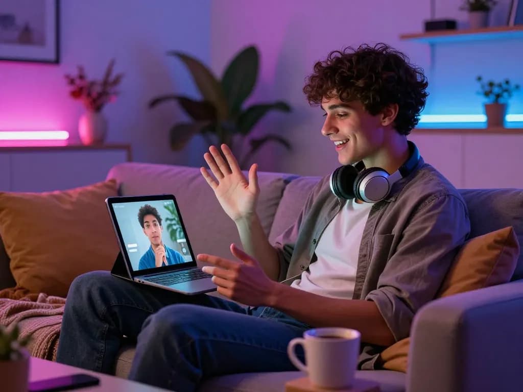 Engaging chat with spicychat AI companion in cozy room setting
