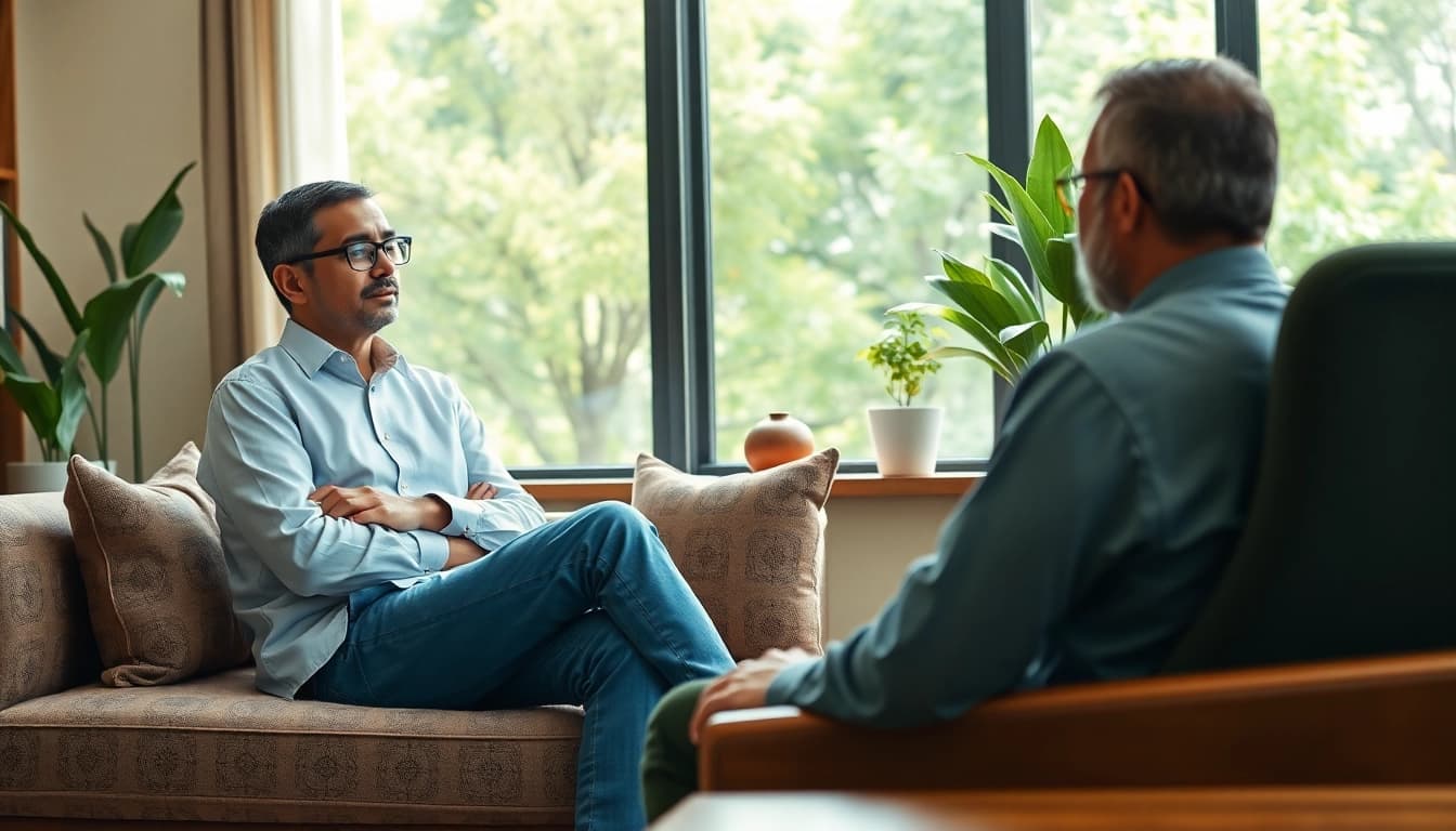 Engaging session with a certified psychiatrist India in a warm office environment.