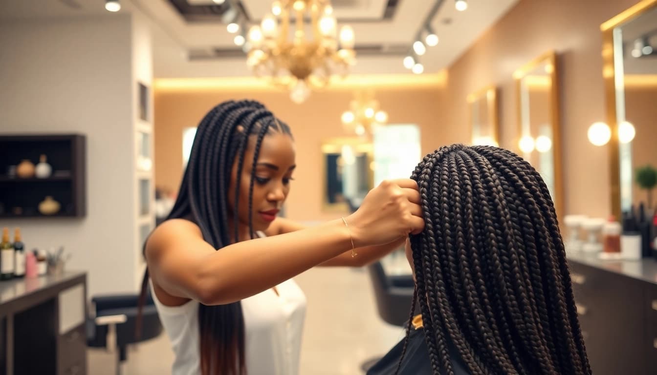Apply sew in weft hair extensions with professional technique and precision in a salon.