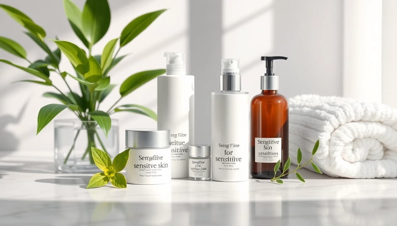 Grundläggande hudvård för känslig hud med lugnande och naturliga produkter.