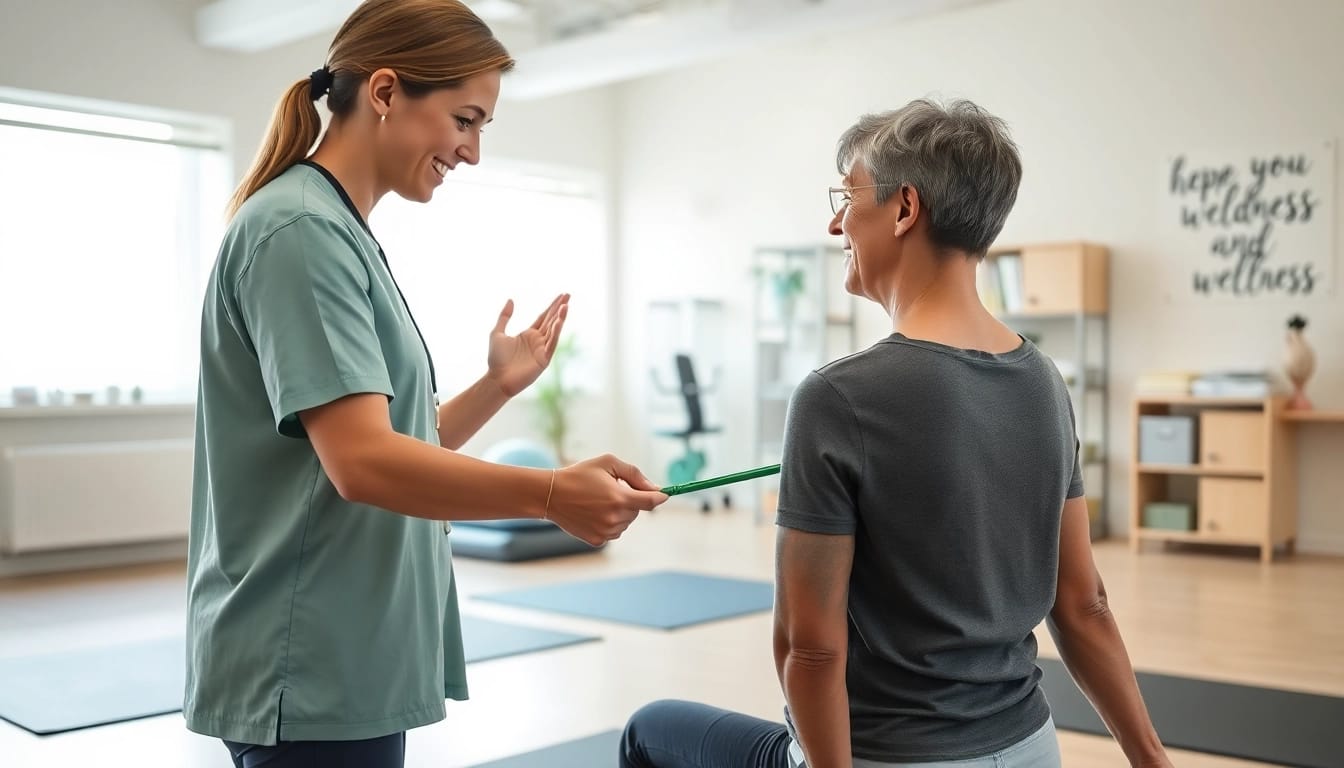 Engaging session at Health in Motion Rehabilitation illustrating therapist support.