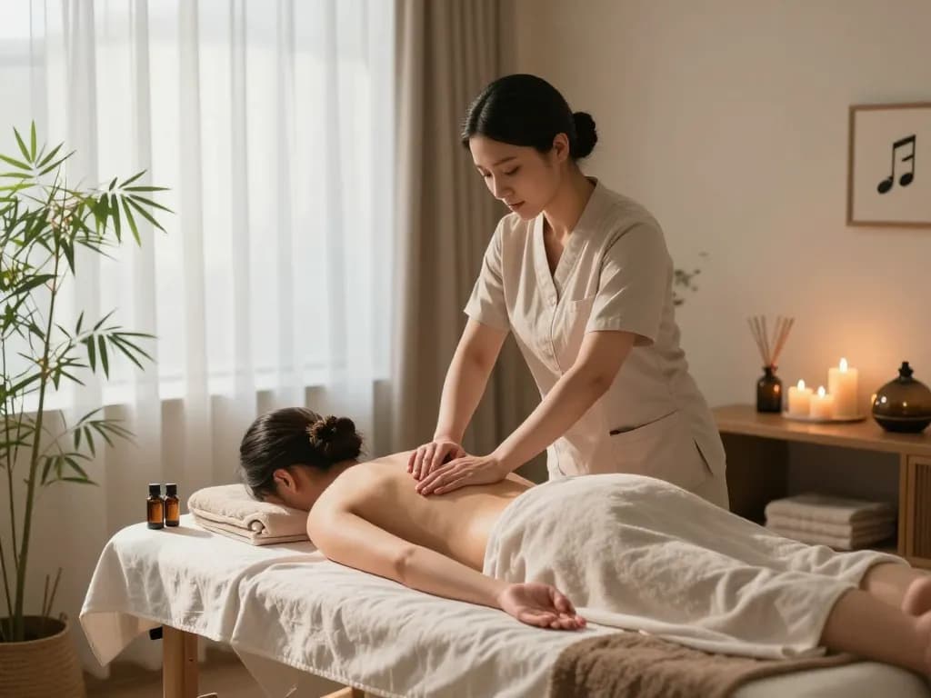Swedish massage at https://www.makangs.com/ wellness spa, featuring a serene therapist in a cozy setting.