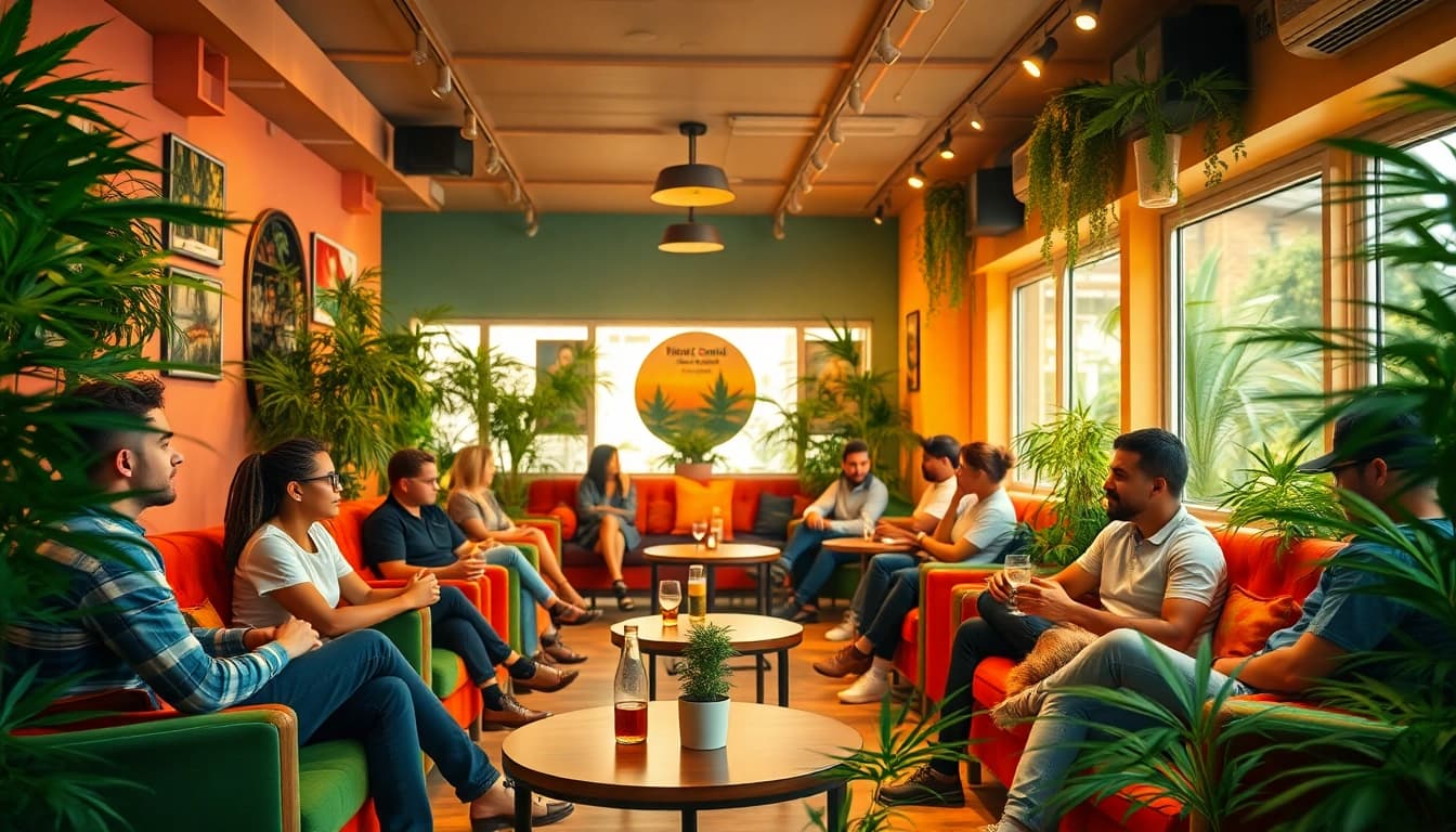 Erlebe die entspannte Atmosphäre im cannabis club hamburg mit Mitgliedern, die sich treffen.