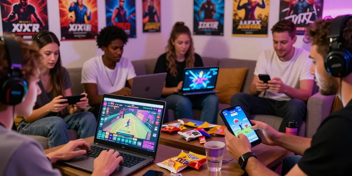 Engaged players enjoying popular xxx games on various devices in a vibrant gaming environment.