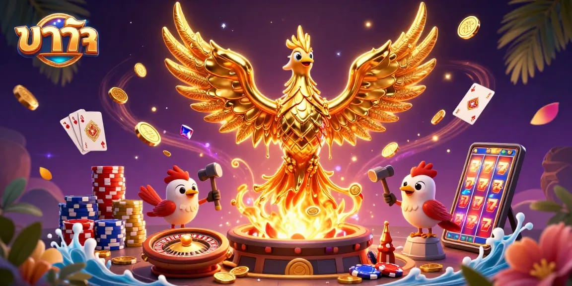 Experience the thrilling game of บาคาร่า with captivating animations of phoenix and coins in motion.