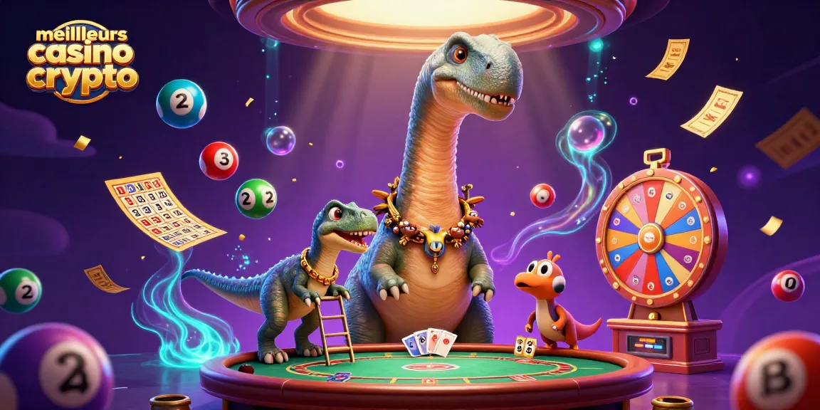 Illustration 3D de dinosaures dans un casino illustrant les meilleurs casinos crypto.