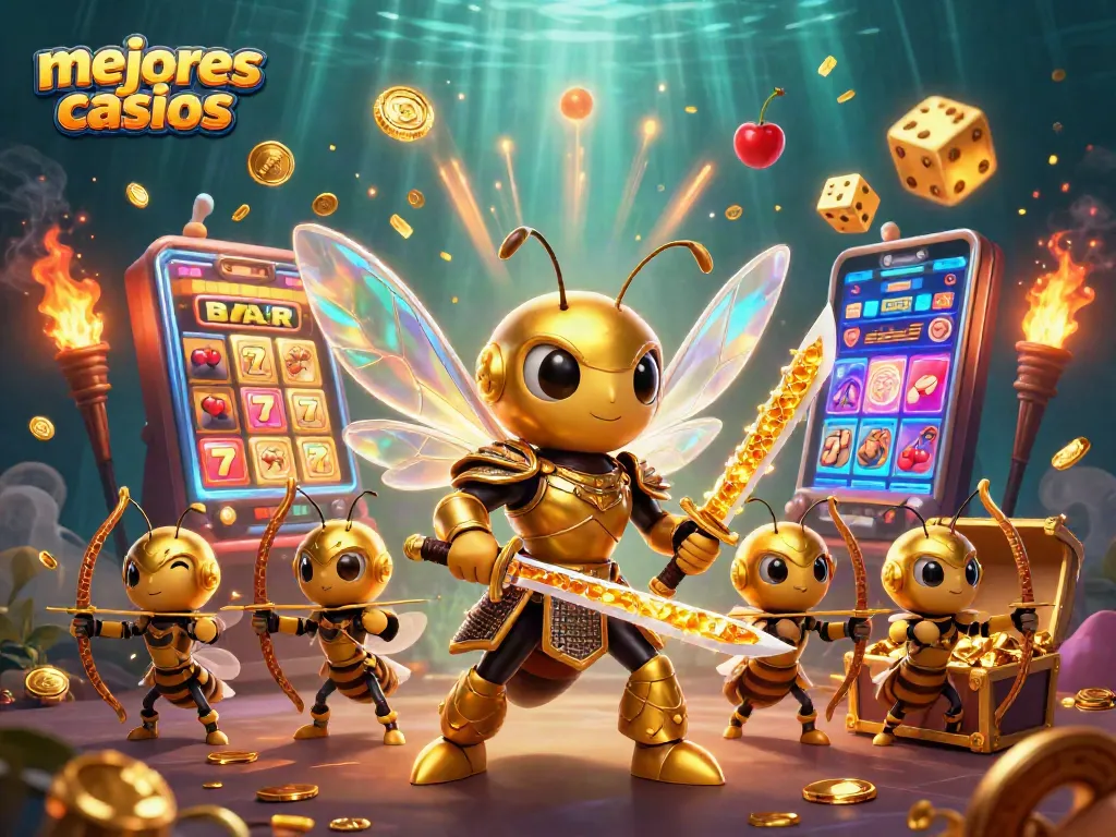 Descubre los mejores casinos mientras juegas con un gigante de oro en una emocionante escena de 3D.