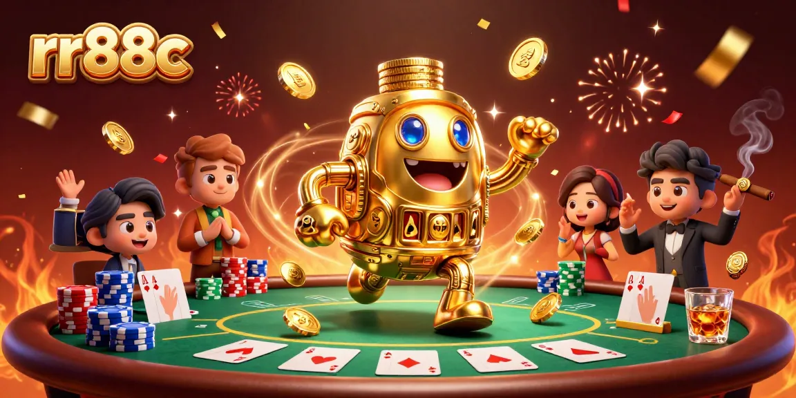 Experience critical gameplay with the rr88c golden golem, surrounded by vibrant poker elements and energetic celebrations.