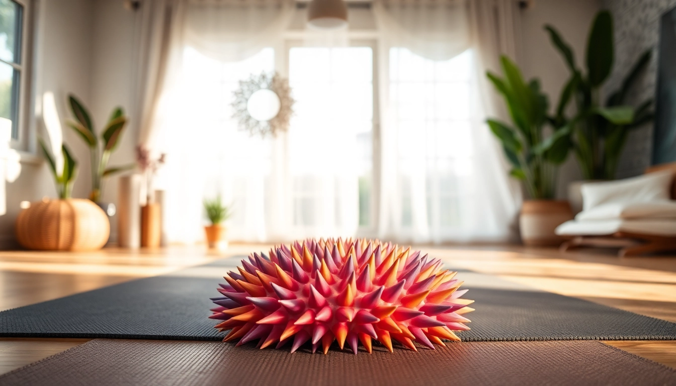 Stachelmatte auf einer Yogamatte in einem ruhigen Raum fördert Entspannung und Wellness.
