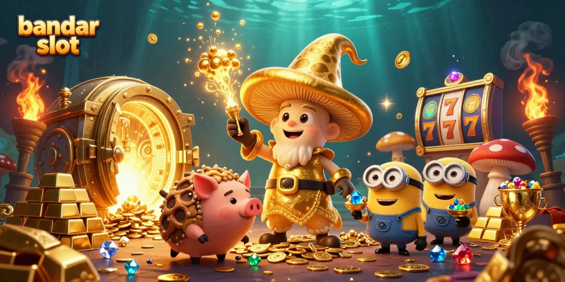 Experience the magic of bandar slot with vibrant treasure elements in a stunning gaming illustration.