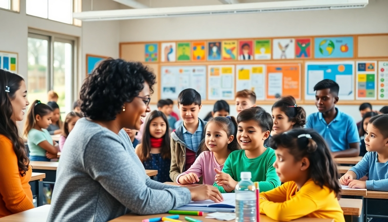 Students engaging in collaborative learning activities in an Education-focused classroom setting.