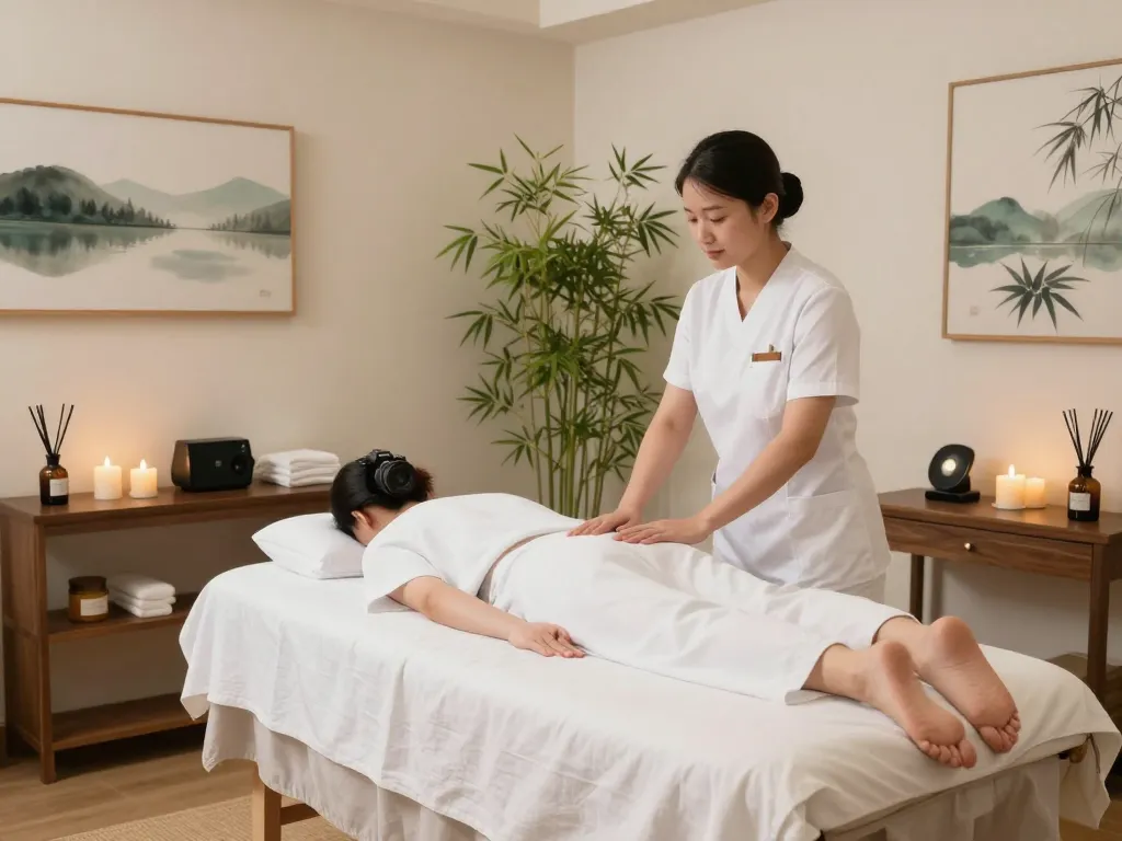 A serene massage therapy room highlighting Swedish massage therapy at makangs.com, featuring calming decor and a welcoming atmosphere.