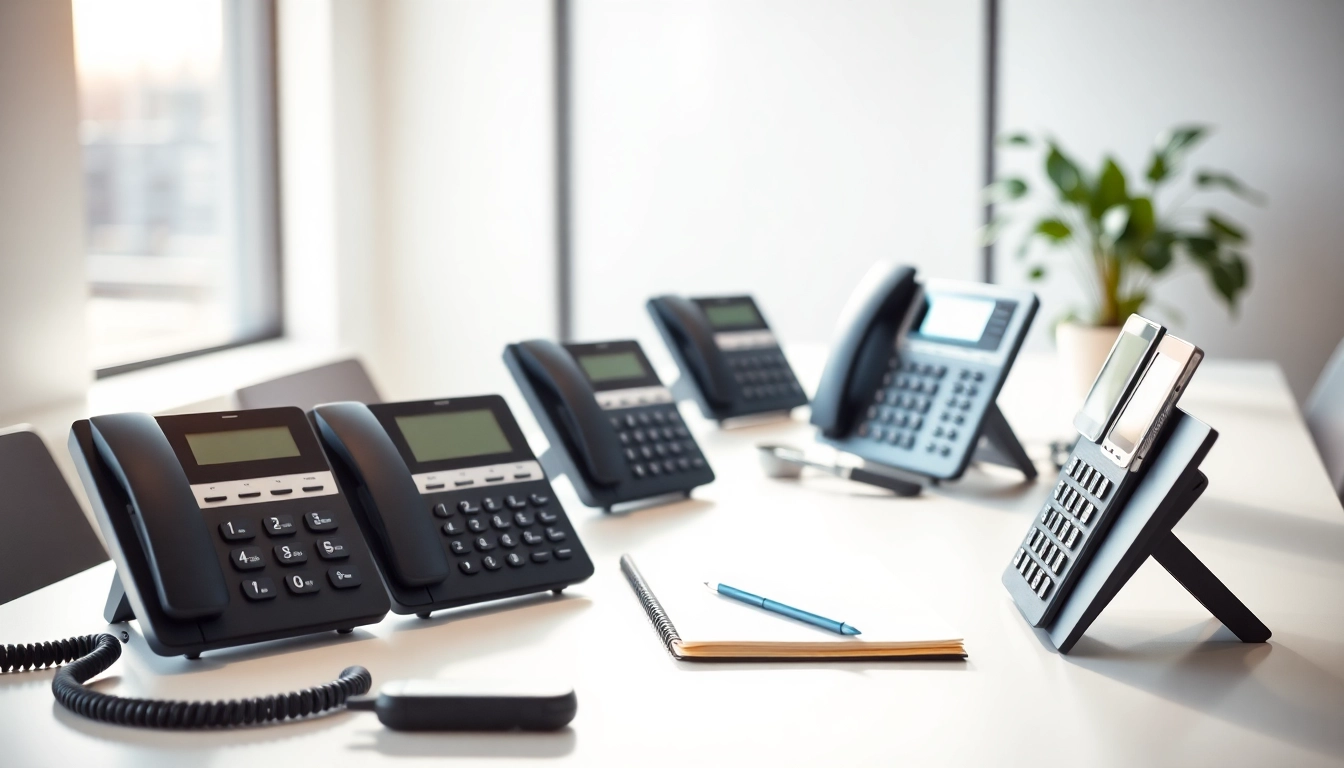 Showcasing business phones in a professional workspace for optimal communication solutions.