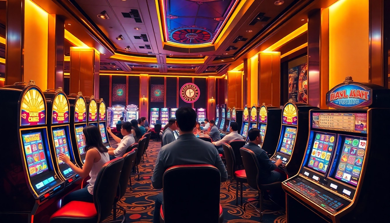 Thrilled players winning at the vibrant and luxury Situs Slot Gacor slot machine area.