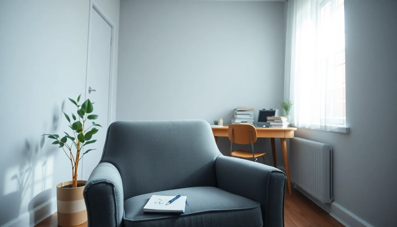 Visual representation of anxiety symptoms in a therapy setting with calming elements.