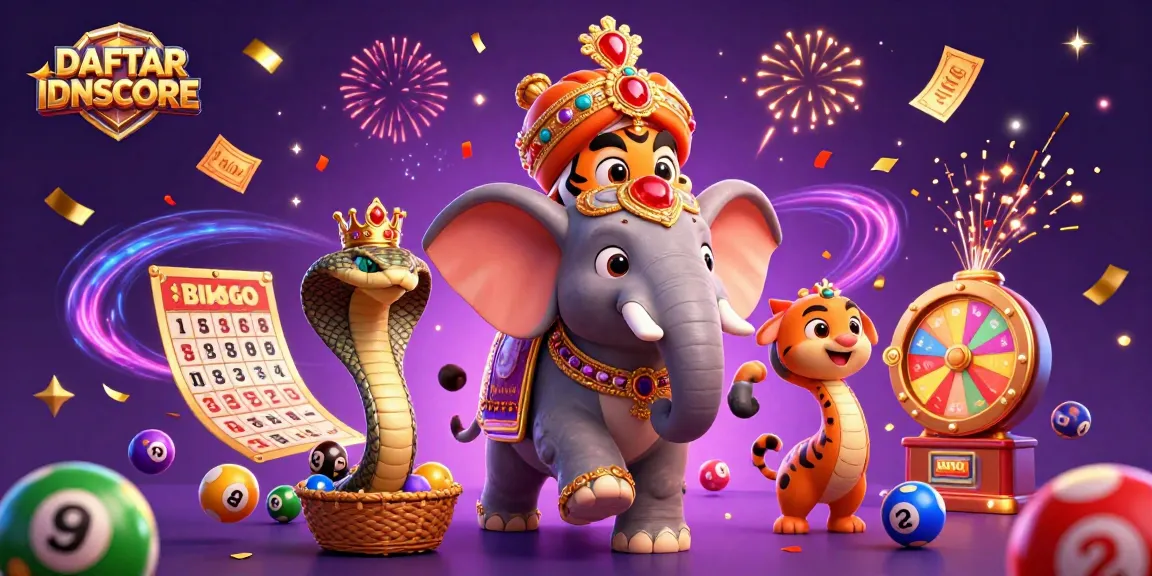 Engage with DAFTAR IDNSCORE through a vibrant, colorful 3D casino-themed illustration