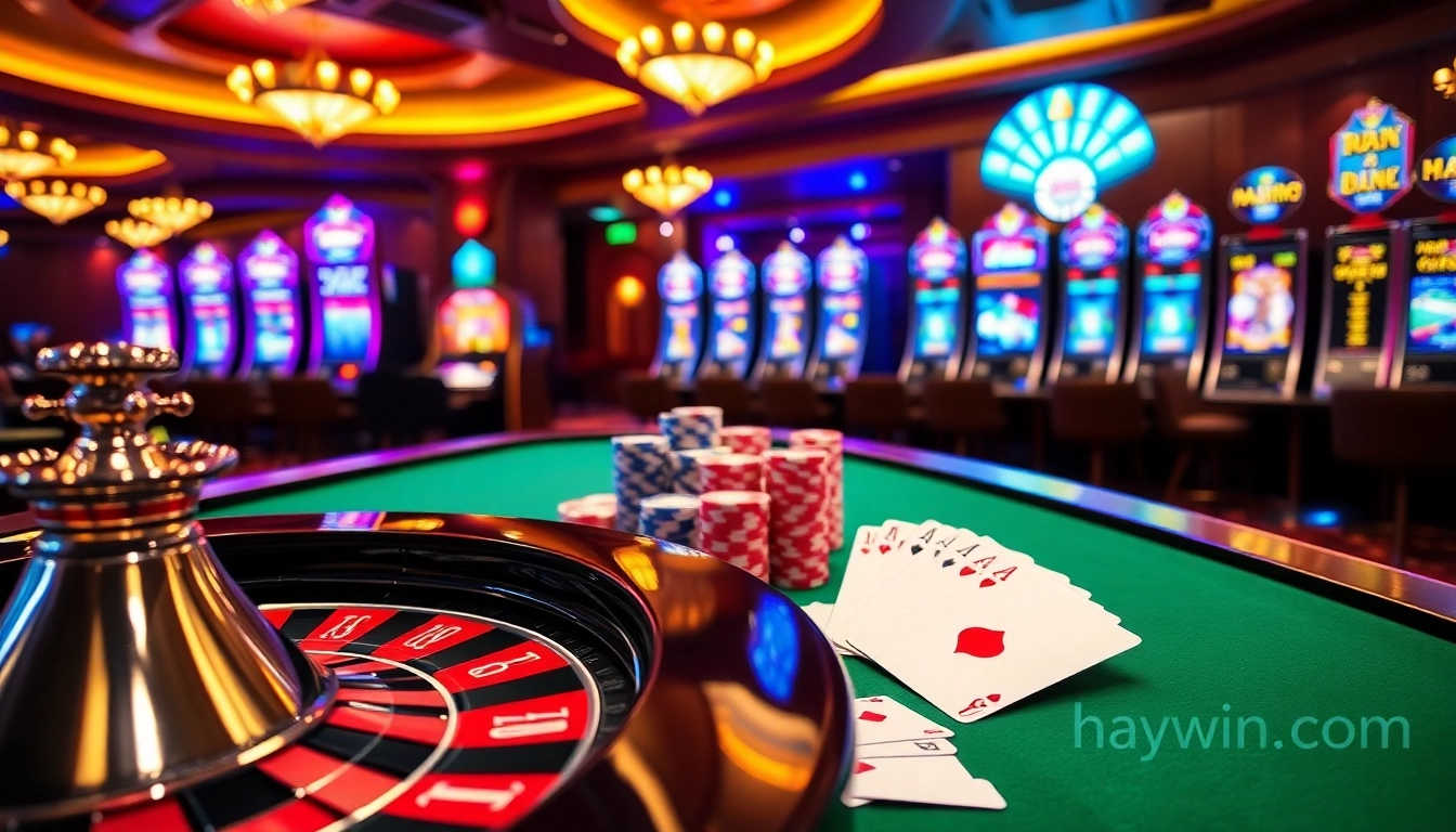 Experience the excitement of gambling with Haywin com, featuring vibrant casino elements like roulette and poker.