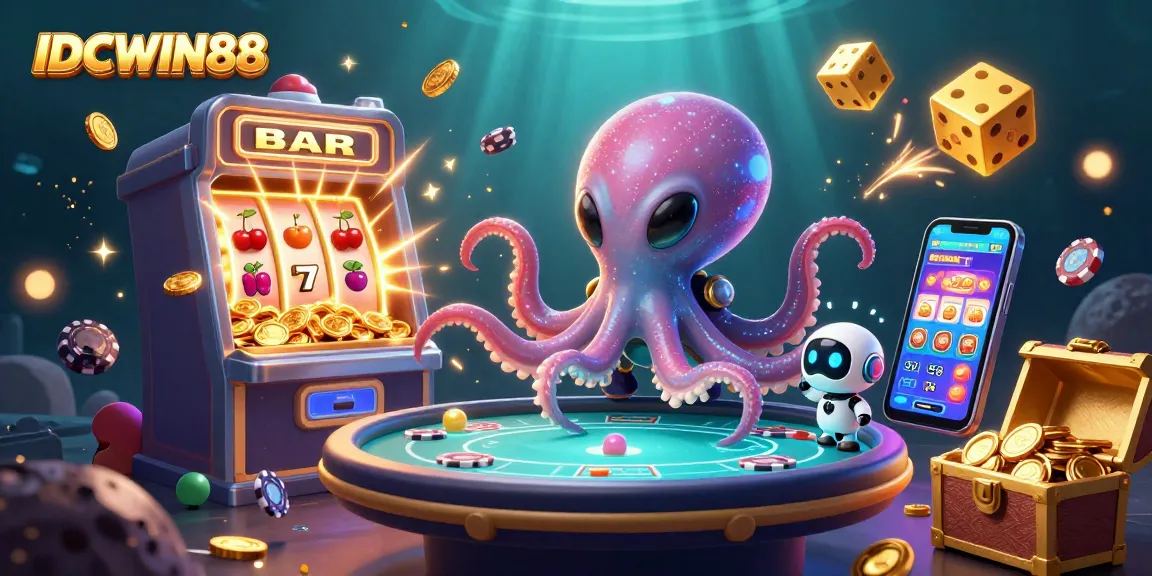 Engage with IDCWIN88 at an exciting holographic poker table with vibrant casino elements.