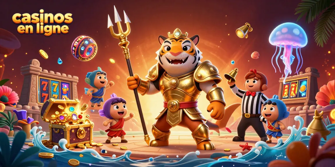 Jouez à des casinos en ligne avec un tigre requin en armure de gladiateur et des machines à sous flottantes.