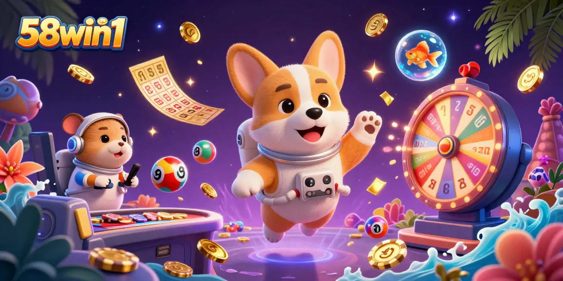 Play lottery with 58win1 in an interactive casino space scene filled with excitement and vibrant elements.